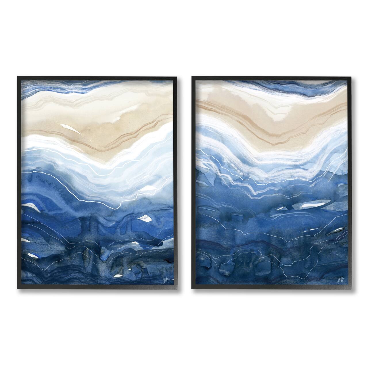 Stupell Industries Abstract Ocean Geode Landscape Busy Blue Beige Lines Framed Wall Art
